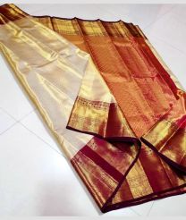Cream and Brown kanchi pattu sarees with Koravai Border design