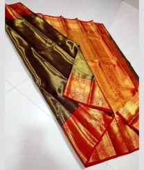 Golden Brown and Red kanchi pattu sarees with Koravai Border design