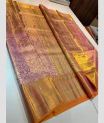 Dull Pink and Mustard Yellow kanchi pattu sarees with All over design