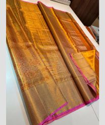 Golden Yellow and Pink kanchi pattu sarees with All over design