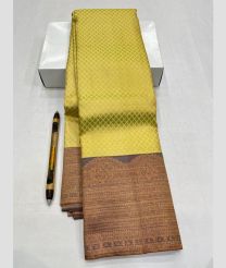 Lite Yellow and Brown kanchi pattu sarees with All over Jari design