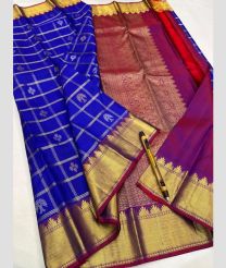 Royal Blue and Magneta kanchi pattu sarees with All over Checks and Buttas design