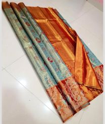 Sky Blue and Chestnut kanchi pattu sarees with All over design