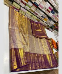 Golden and Purple kanchi pattu sarees with All over design
