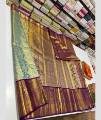 Turquoise and Purple kanchi pattu sarees with All over design