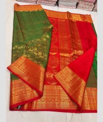 Green and Red kanchi pattu sarees with All over Jari design