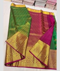 Parrot Green and Pink kanchi pattu sarees with All over Jari design
