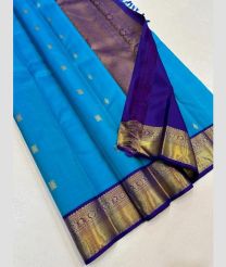 Blue and Navy blue kanchi pattu sarees with Kanchi Border design