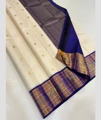 Cream and Navy Blue kanchi pattu sarees with Kanchi Border design