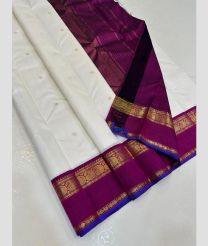 Half White and Magenta kanchi pattu sarees with Kanchi Border design
