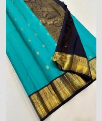 Turquoise and Black kanchi pattu sarees with Kanchi Border design