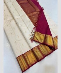 Cream and Maroon kanchi pattu sarees with Kanchi Border design