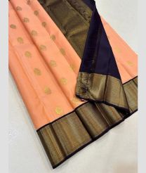 Peach and Black kanchi pattu sarees with Kanchi Border design