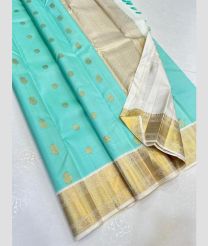 Cyan and Half White kanchi pattu sarees with Kanchi Border design