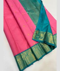 Pink and Turquoise kanchi pattu sarees with Kanchi Border design