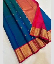 Blue and Pink kanchi pattu sarees with Kanchi Border design