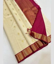 Cream and Crimson kanchi pattu sarees with Kanchi Border design