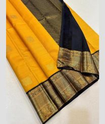 Yellow and Black kanchi pattu sarees with Kanchi Border design