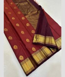 Maroon and Chestnut kanchi pattu sarees with Kanchi Border design