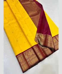 Yellow and Maroon kanchi pattu sarees with Kanchi Border design