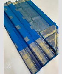 Blue and Golden kanchi pattu sarees with Kanchi Border design