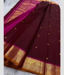 Pink and Maroon kanchi pattu sarees with Kanchi Border design
