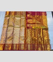 Golden and Pink kanchi pattu sarees with All over Jari design