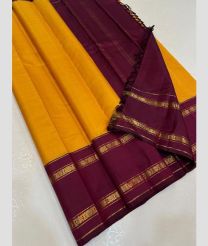 Yellow and Burgundy kanchi pattu sarees with Koravai Border design