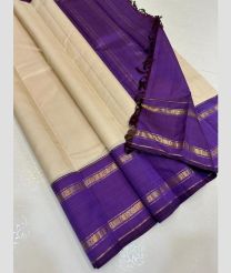 Cream and Purple kanchi pattu sarees with Koravai Border design