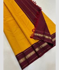 Yellow and Maroon kanchi pattu sarees with Koravai Border design