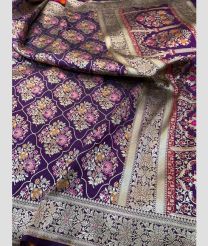 Plum Purple and Silver kanchi pattu sarees with All over Meenakari design
