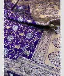 Purple Blue and Silver kanchi pattu sarees with All over Meenakari design