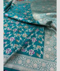 Turquoise and Silver kanchi pattu sarees with All over Meenakari design
