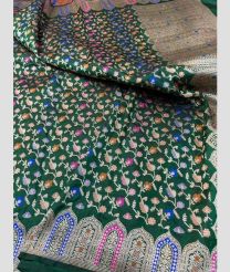 Dark Green and Silver kanchi pattu sarees with All over Meenakari design