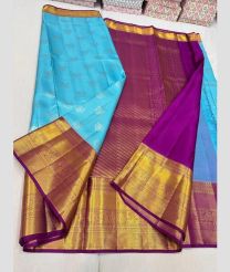 Sky Blue and Magenta kanchi pattu sarees with Kuttu Border design