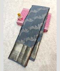 Grey and Silver kanchi pattu sarees with All over brocade design