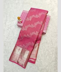 Rose Pink and Silver kanchi pattu sarees with All over brocade design