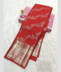 Red and Silver kanchi pattu sarees with All over brocade design