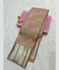 Lite Brown and Silver kanchi pattu sarees with All over brocade design