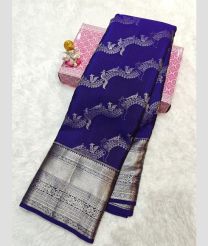 Royal Blue and Silver kanchi pattu sarees with All over brocade design