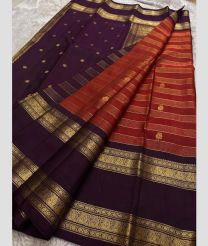 Dark Maroon and Chestnut kanchi pattu sarees with Kanchi Border design