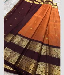 Dark Chocolate and Peach kanchi pattu sarees with Kanchi Border design