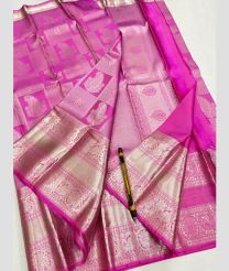 Neon Pink and Silver kanchi pattu sarees with All over Jari design