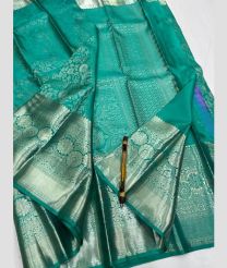 Turquoise and Silver kanchi pattu sarees with All over Jari design