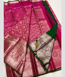 Pink and Dark Green kanchi pattu sarees with All over Jari design