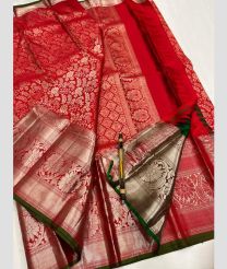 Red and Dark Green kanchi pattu sarees with All over Jari design
