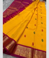 Yellow and Pink kanchi pattu sarees with Kanchi Border design