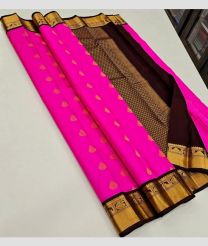 Pink and Chocolate kanchi pattu sarees with Kuttu Border design