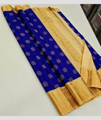 Royal Blue and Cream kanchi pattu sarees with Kuttu Border design