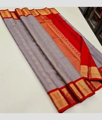 Grey and Red kanchi pattu sarees with Kuttu Border design